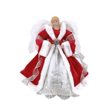 Imagem de Anjo Topo Arvore Natal Vermelho Branco Decoração Arvore 30cm - Zona Li