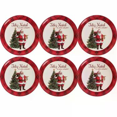 Imagem de Kit 6 Pratos de Sobremesa Natal Melamina Mesa Posta Natalina COR:Verme