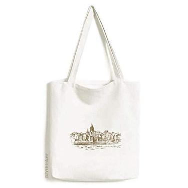Imagem de Bolsa de lona de lona com desenho de ponto de referência do rio Turquia Bolsa de compras casual
