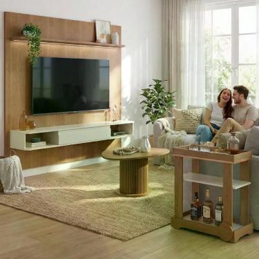 Imagem de Sala de Estar Belluno com Painel 1 Porta 1 Prateleira em MDF e MDP 182,5cm Cinamomo-off White Dkadidecor