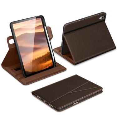 Imagem de DTTO Capa para iPad A16, iPad 11ª/10ª geração (2025/2022), capa fólio de couro premium com rotação de 360 graus com suporte para lápis, marrom escuro