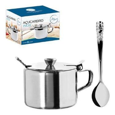 Imagem de Açucareiro Aço Inox C/ Colher Tampa Porta Açúcar Luxo - Art House