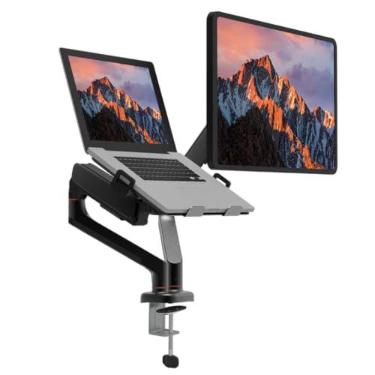 Imagem de Suporte Duplo Ajustável para Monitores de 13" a 32" e Notebooks até 17,3 Polegadas - Braço Articulado 360°, Inclinação ±65°, VESA 75x100mm, Suporte 2-9kg, Organizador de Cabos