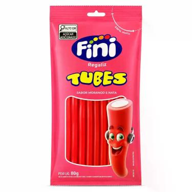 Imagem de Bala Fini Tubes de Morango Azedinho e Marshmallows 80g, Tradicional