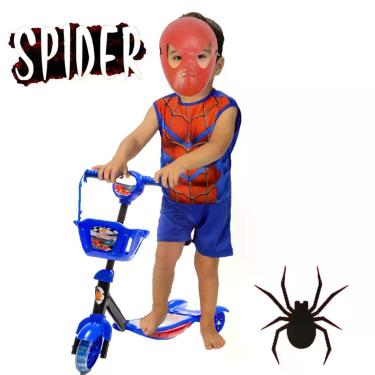 Imagem de Patinete Cestinha Azul Carros + Fantasia mais Mascara - DM Toys