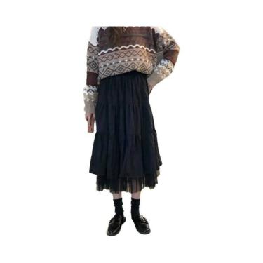 Imagem de Saia Midi Longa De Tule Preto E Branco Para Mulheres, Cintura Alta, Ma