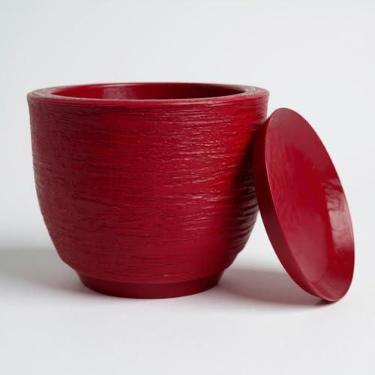 Imagem de Vasos para plantas e flores cone redondo em polietileno com prato textura jateada (Vermelho, Medio)