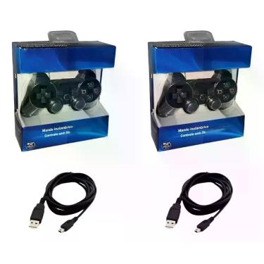 Imagem de Kit 2 Controle Joystick Compativel Ps3 + Cabo Carregador Pr - Congratu