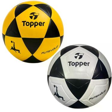 Imagem de Kit 2 Bola de Futevôlei R1 Oficial para Treino e Jogo Branco e Amarelo Topper