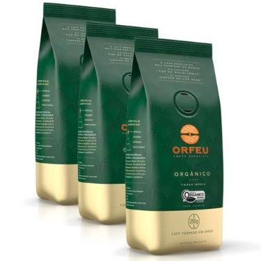 Imagem de Café em Grãos Premium Orfeu Orgânico Kit 3 Pacotes de 250g