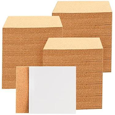 Imagem de MUKLEI 200 folhas de cortiça autoadesivas de 10 x 10 cm, 2 mm de espessura, suporte quadrado de cortiça para azulejos, porta-copos e artesanato DIY