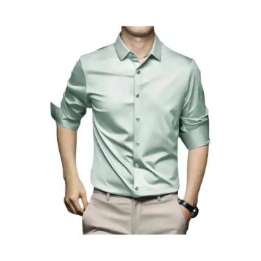 Imagem de Camisa Social Masculina Verde Tamanho Grande 5XL, Não Amassa, Estilo C