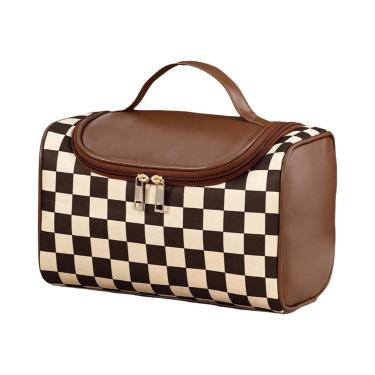 Imagem de Bolsa De Maquiagem Impermeável De Grande Capacidade Em PU Para Mulhere