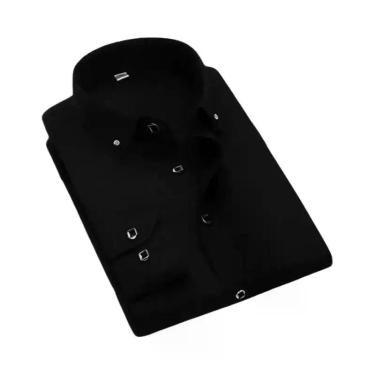 Imagem de Camisa Social Masculina Slim Fit De Manga Longa Com Botões Azul E Bran