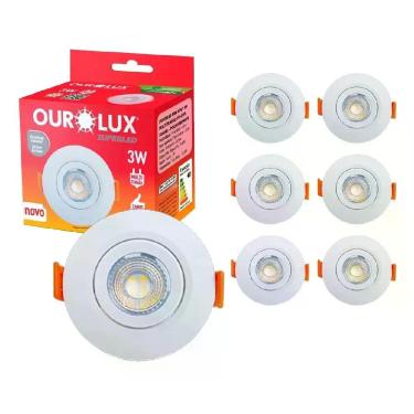 Imagem de Spot LED Redondo Embutir 03 watts Bivolt 3000K Branco Morno Kit com 6 