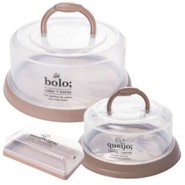 Imagem de Kit boleira, queijeira e porta manteiga bege Plasutil