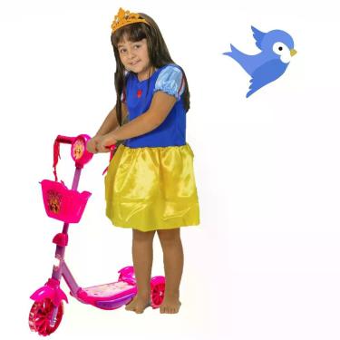 Imagem de Patinete Rosa Ajuste Altura 71cm + Vestido Branca de Neve - DM Toys