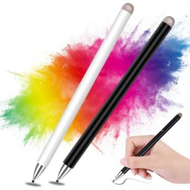 Imagem de Caneta Stylus Capacitiva 2 em 1 Universal Para Telas Touch Tablets, smartphones e notebooks compatíveis com Apple, Samsung, Xiaomi, Motorola Sem Bateria, Sem Bluetooth Alta Precisão (Branco)
