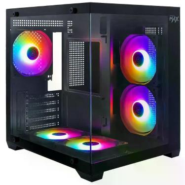 Imagem de Gabinete Gamer MAX Aqua Series Mini Tower MV-TCXM275F5B Vidro Temperado 5 Coolers RGB Preto Macrovip