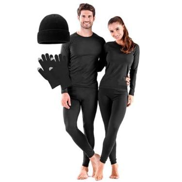 Imagem de Conjunto Térmico Kit Frio Blusa Calça segunda Pele Inverno + Gorro + Luva Touch screen Masculino Feminino (Preto Masculino, G (Tam. 40-42))