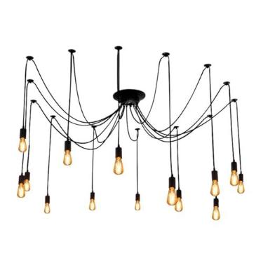 Imagem de Lonruis Lustre de luz aranha pingente aranha luminária Edison lustre 14 braços vintage industrial steampunk pendurado teto multi DIY