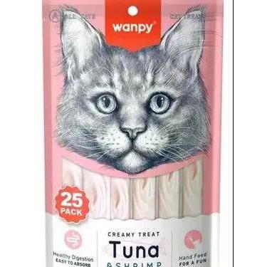 Imagem de Petisco Gatos Wanpy Creamy Sabor Atum E Camarão 25und 350g 14g Cada