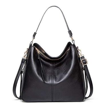 Imagem de Bolsas Femininas Bolsa de Ombro Grande Feminina de Couro PU (Preto)