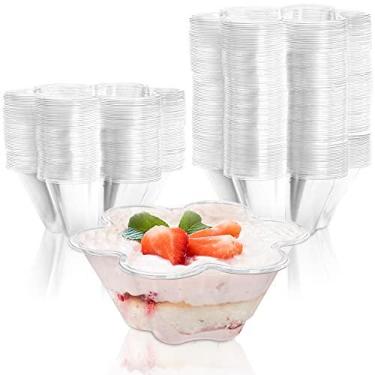 Imagem de SOUJOY Pacote com 100 copos de sobremesa transparentes, tigelas de sorvete descartáveis de 227 g, tigela de servir em forma de flor para festa, sundae, chocolate, aperitivos, lanche