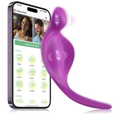 Imagem de Vibrador Calcinha Potente 2 motores Controle no celular a Distância via App encaixe Perfeito com Calcinha (roxo)