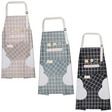 Imagem de Avental com bolsos para lenços de mão, bolso grande, à prova d'água à mão para cozinhar, assar, à prova d'água, apagável, à prova de óleo, babador ajustável à mão