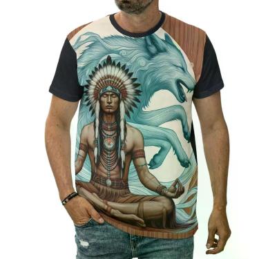 Imagem de Camiseta Cacique Indígena Chefe De Tribo Xamã Sábio Lobos - Darkwood, 