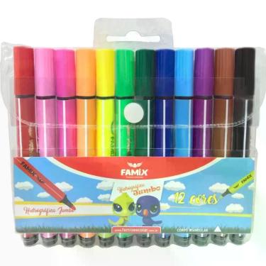 Imagem de Caneta Hidrografica Jumbo Triangular 12 Cores - Famix