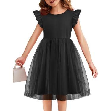 Imagem de Flypigs Vestido tutu infantil para meninas com babados e tule lindo verão festa princesa vestido de verão para 2-7 anos, Preto, 7 Anos