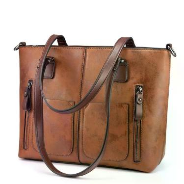 Imagem de Sacola LOVEVOOK grande de couro PU vintage marrom para mulheres