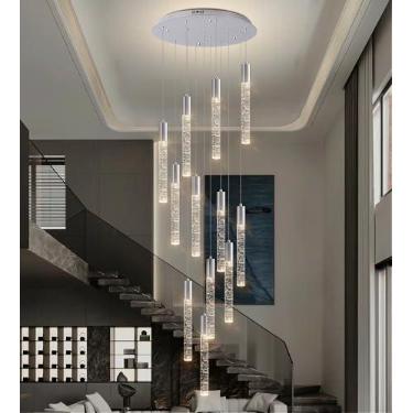 Imagem de Phoonyii Lustre De Cristal De Teto Alto Com 12 Luzes, Luminária Pendente Grande E Moderna De Led Em Formato De Gota De Chuva, 98,5" De Altura, Lustre Embutido Cromado Para Hall De Entrada, Escada,