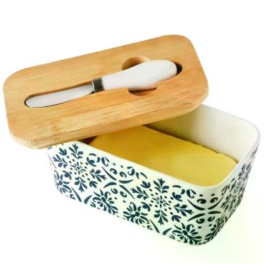 Imagem de Pote de Manteiga HASENSE 650 ml com Estampa Floral e Faca