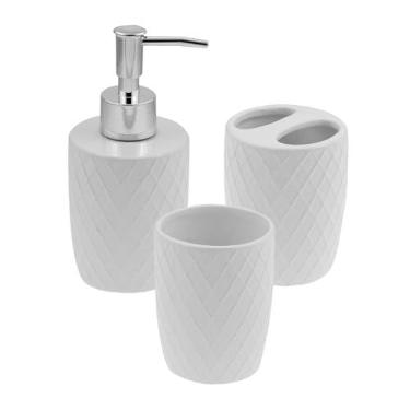 Imagem de WOLFF - Conjunto 3 Peças para Banheiro Branco - Porta Sabonete, Porta Algodão e Porta Escova