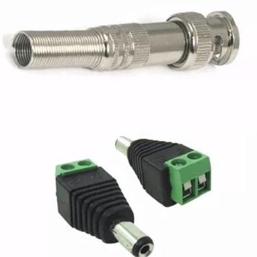 Imagem de Kit 100 Conector Bnc Mola e 100 P4 Macho Com Borne Câmera