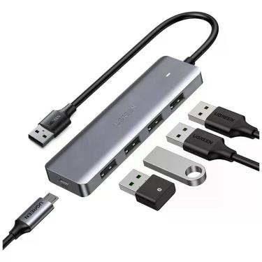 Imagem de Hub Adaptador Ugreen CM219 4 Portas USB-A 3.0 Saída USB-C Entrada Alimentação Auxiliar Indicador LED Plug & Play