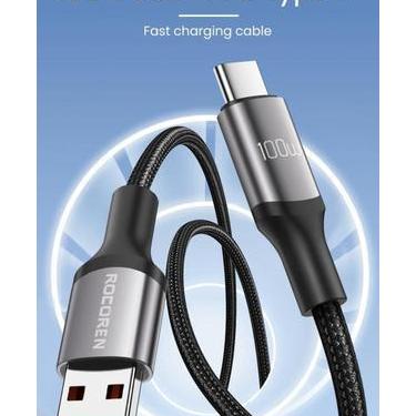 Imagem de Cabo Rápido Turbo Usb Type C 100W 7.3A 6A Carregamento Nylon - Rocoren