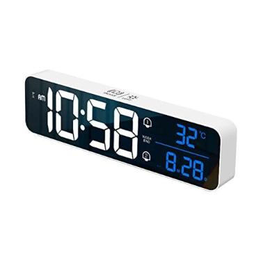 Imagem de Relógio Despertador Digital LED com Termômetro 2 Alarmes Função Brilho em 5 Níveis Design de Montagem na Parede Espelho Alimentado por USB para Quarto Mesa Cabeceira Escritório
