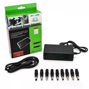 Imagem de Fonte para Notebook 120W Bivolt Saída Ajustável 12-24V Kit 8 Plugs com Cabo AC MDM