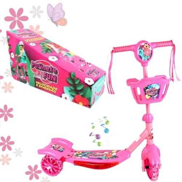 Imagem de Patinete infantil 3 rodas com led juvenil musical cestinho (Rosa)