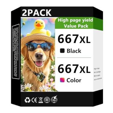 Imagem de Cartucho de tinta 667XL preto e colorido, pacote combo compatível com HP Ink 667 667XL, tinta para impressora, funciona com impressoras DeskJet 1275 2374 2375 2376 2775 2776 6075 6475 6476 (pacote com