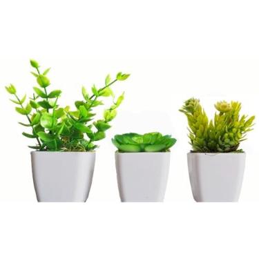 Imagem de Kit Com 3 Mini Vaso suculentas Artificiais plantinhas Artificiais(KIT COM SUCULENTA VASO QUADRAD)