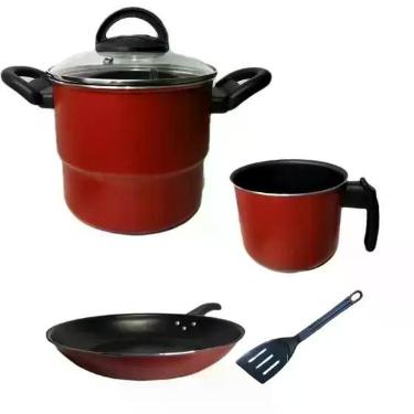 Imagem de Conjunto Cuscuzeiro + Frigideira N20 + Caneco N14 - Marcolar, Vermelho