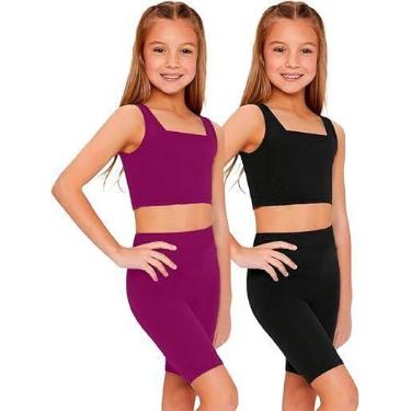 Imagem de Kit 2 Conjuntos Top + Short Fitness Infantil Roupa de Ginástica Ativid