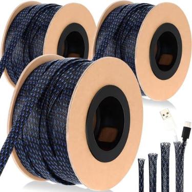 Imagem de Pangda 300 pés 1/4, 1/2, 3/20.3 cm capa trançada expansível para animais de estimação manga trançada para TV, home theater, computador (preto azul)