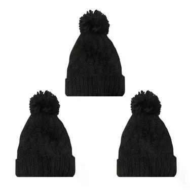Imagem de Kit 3 Toucas De Tricô Com Pom Pom Inverno Preto Tam Unico - RedStar, T
