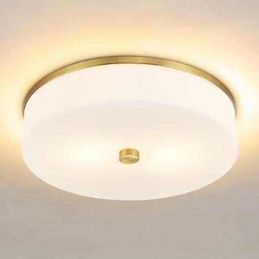 Imagem de LMS Luminária de teto de montagem embutida, luminária de teto moderna de banheiro dourado escovado com tambor branco leitoso persiana acrílica, cozinha, sala de estar, LMS-192
